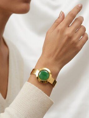 18K Gold Plated Stainless Steel Green Emerald Bracelet